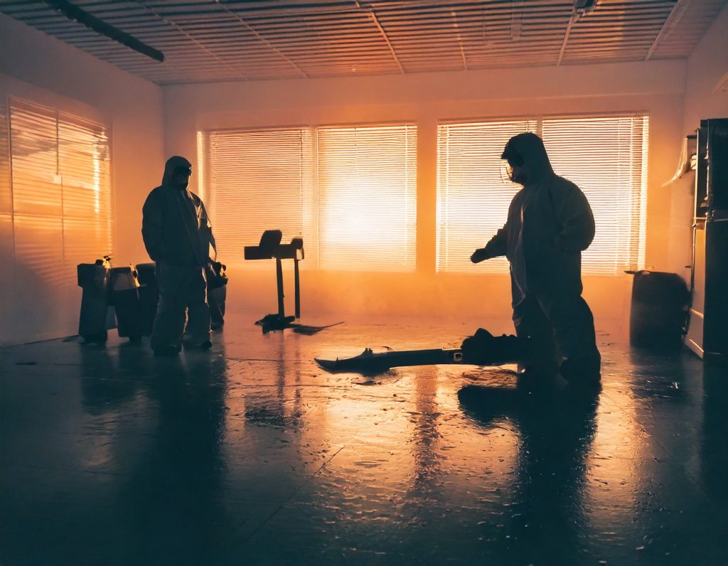 The Hidden Health Risks of Uncleaned Crime Scenes 11 Firefly A professional crime scene cleanup team in full protective gear PPE using advanced cleanin 23