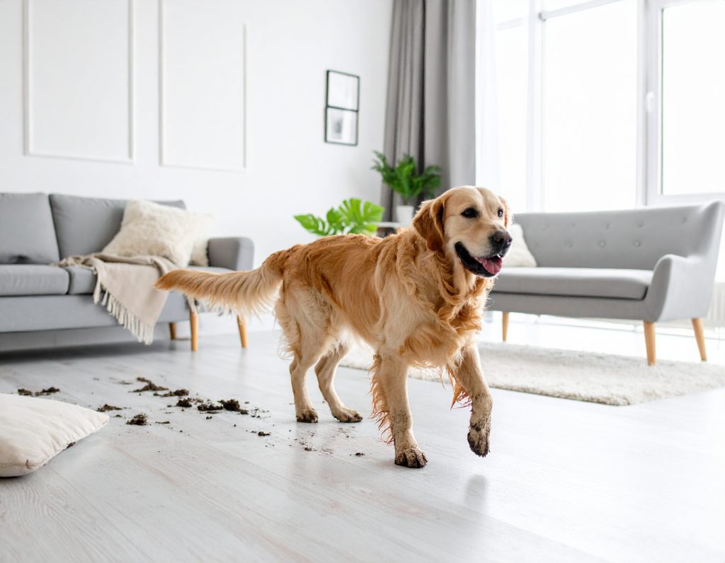 golden retriever with muddy paws